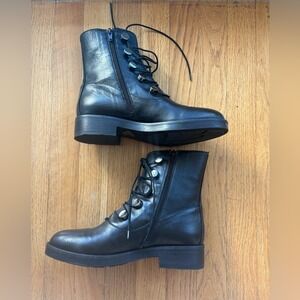 Italian Made Black Leather Combat Moto boots New- 38